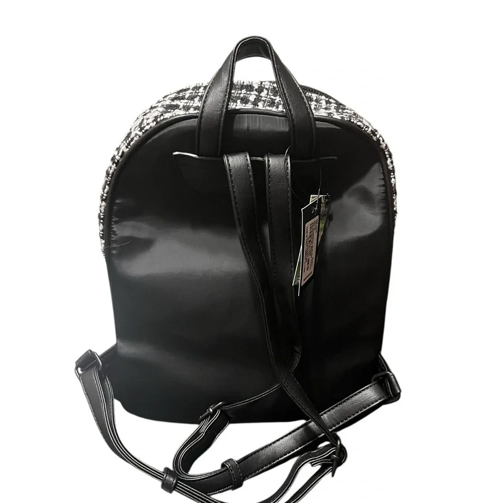 Badgley Mischka Black and White Tweed Quilted Backpack